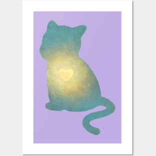 I love my cat print, cat glow heart Posters and Art